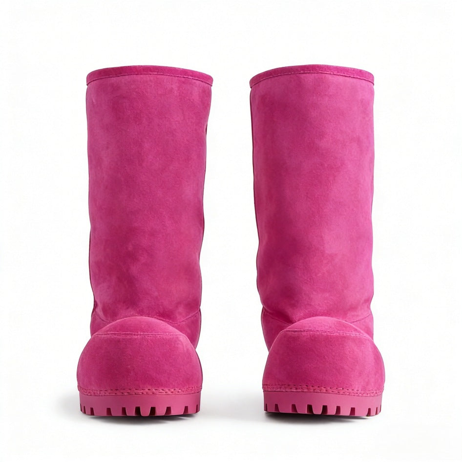 Pink Brown Alaska Fur High Boots