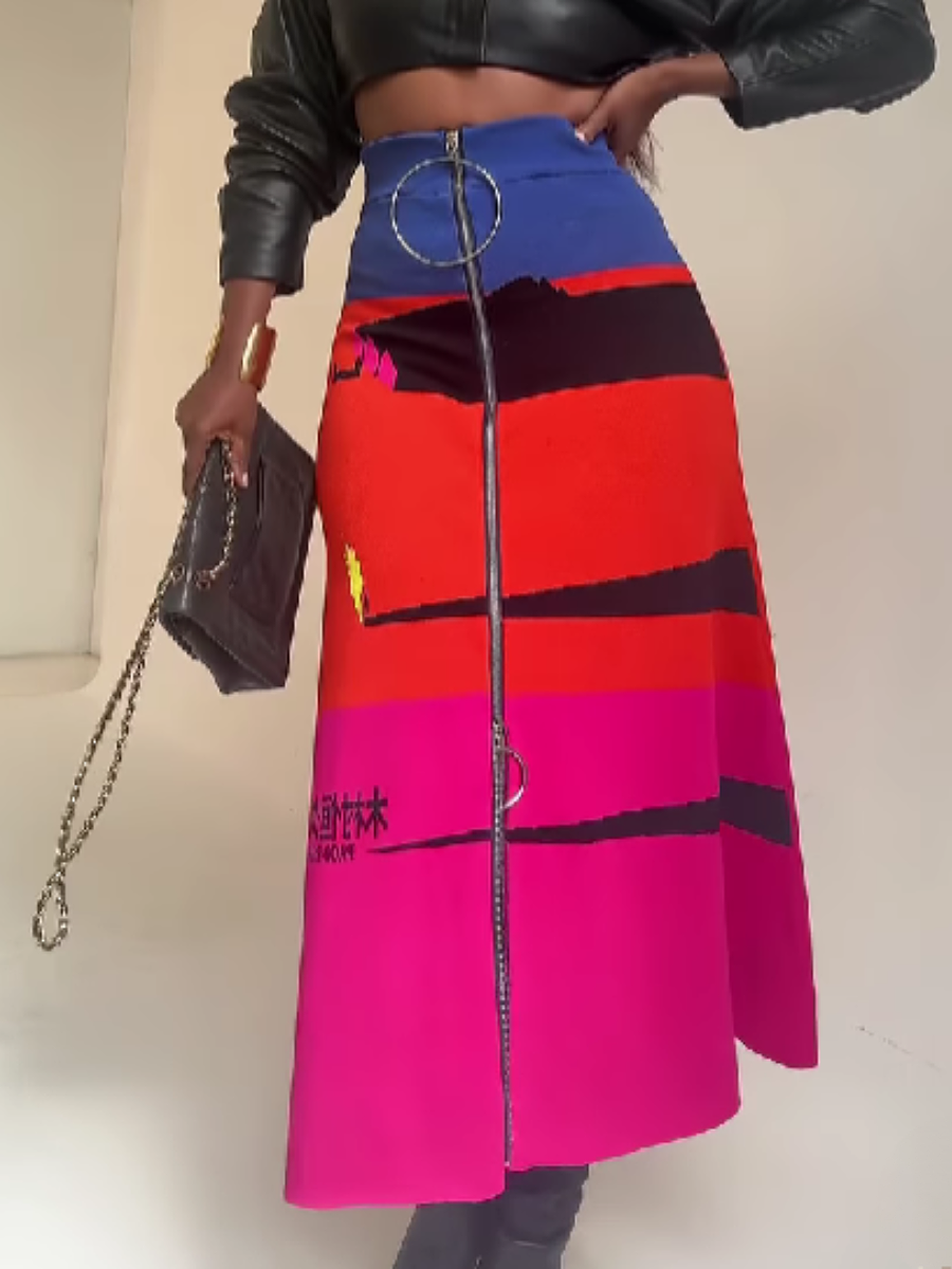 Zip Contrast Skirt