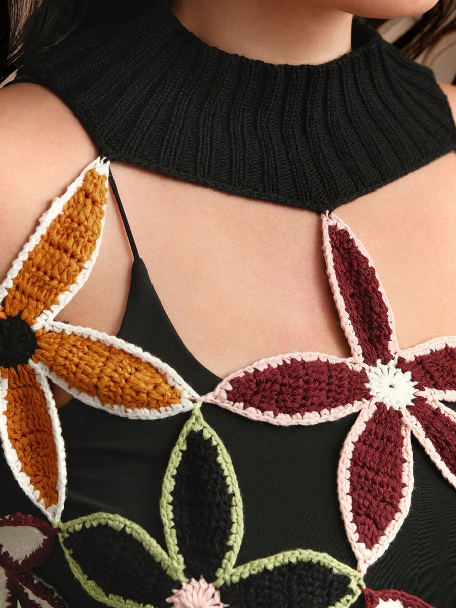 Crochet Knit Cut-Out Floral Patchwork Top