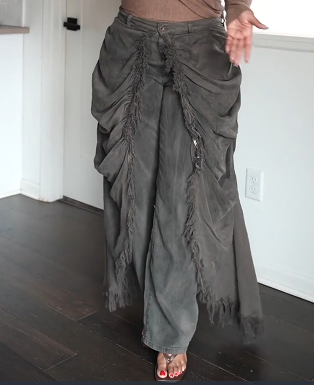 Olive skirt overlay straight leg jeans