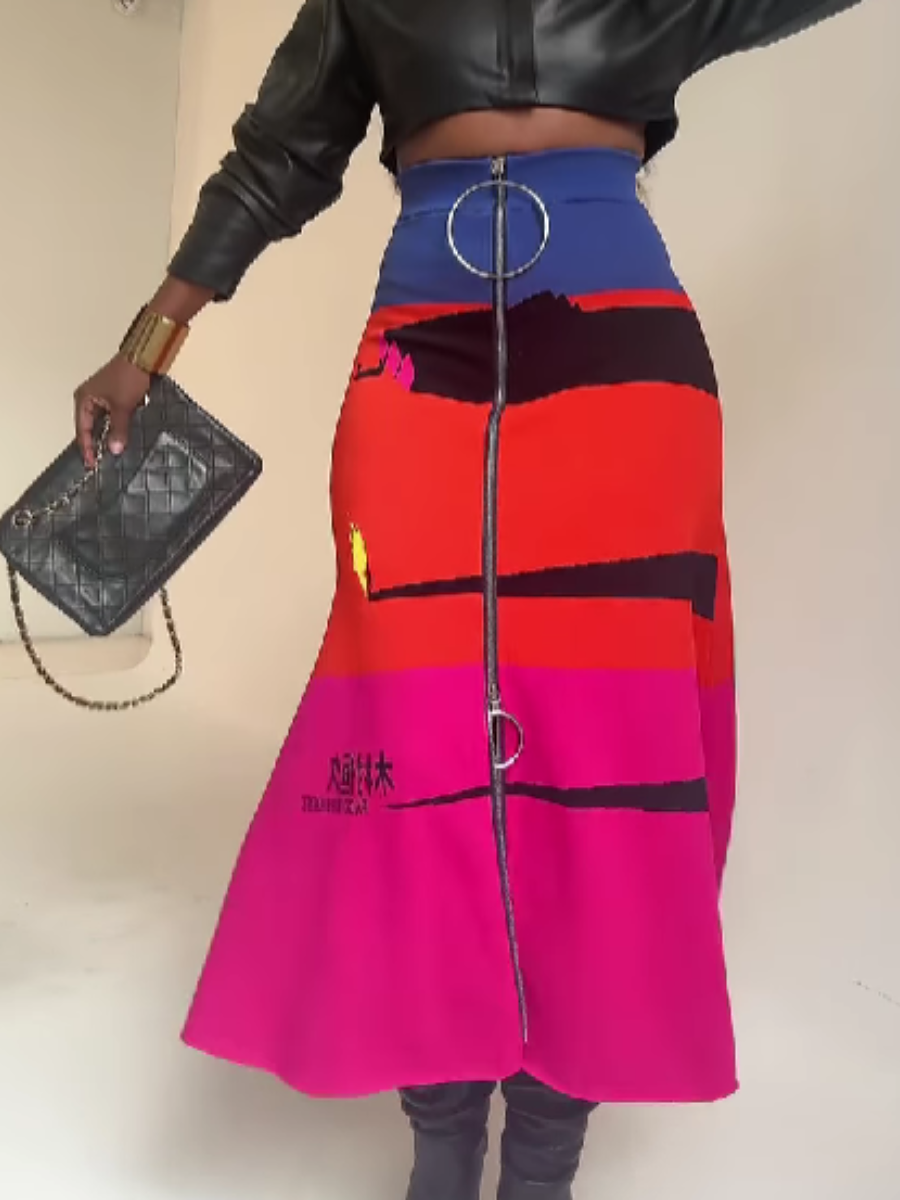Zip Contrast Skirt