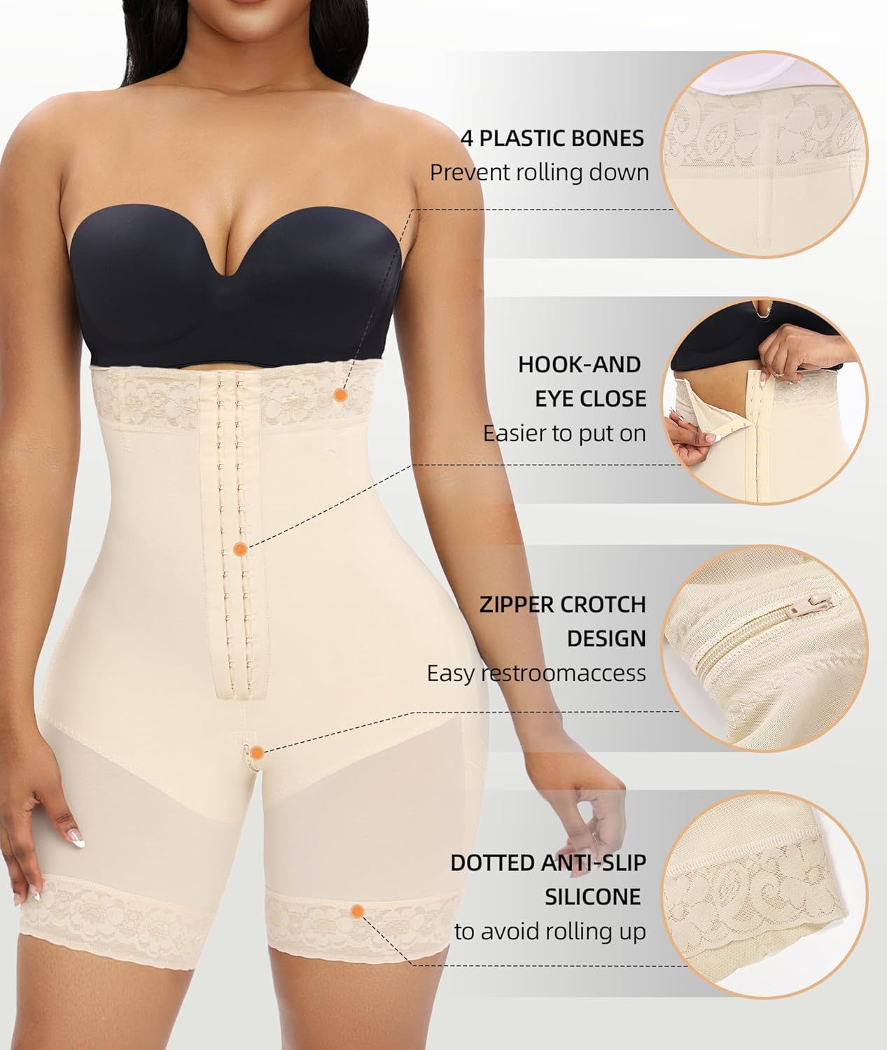 Tummy Control Shapewear with Zipper Crotch