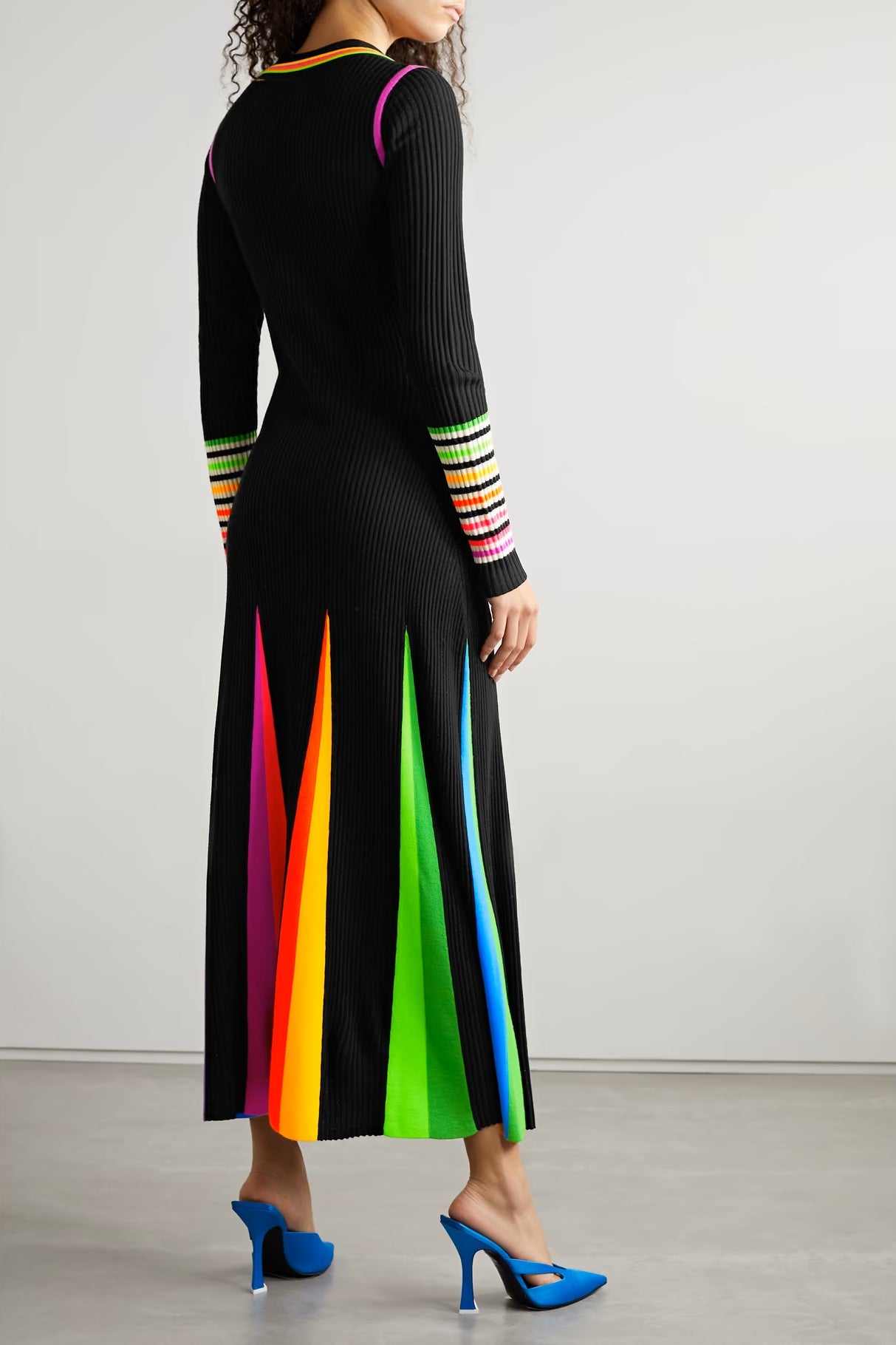 Pleated striped ribbed wool maxi dress