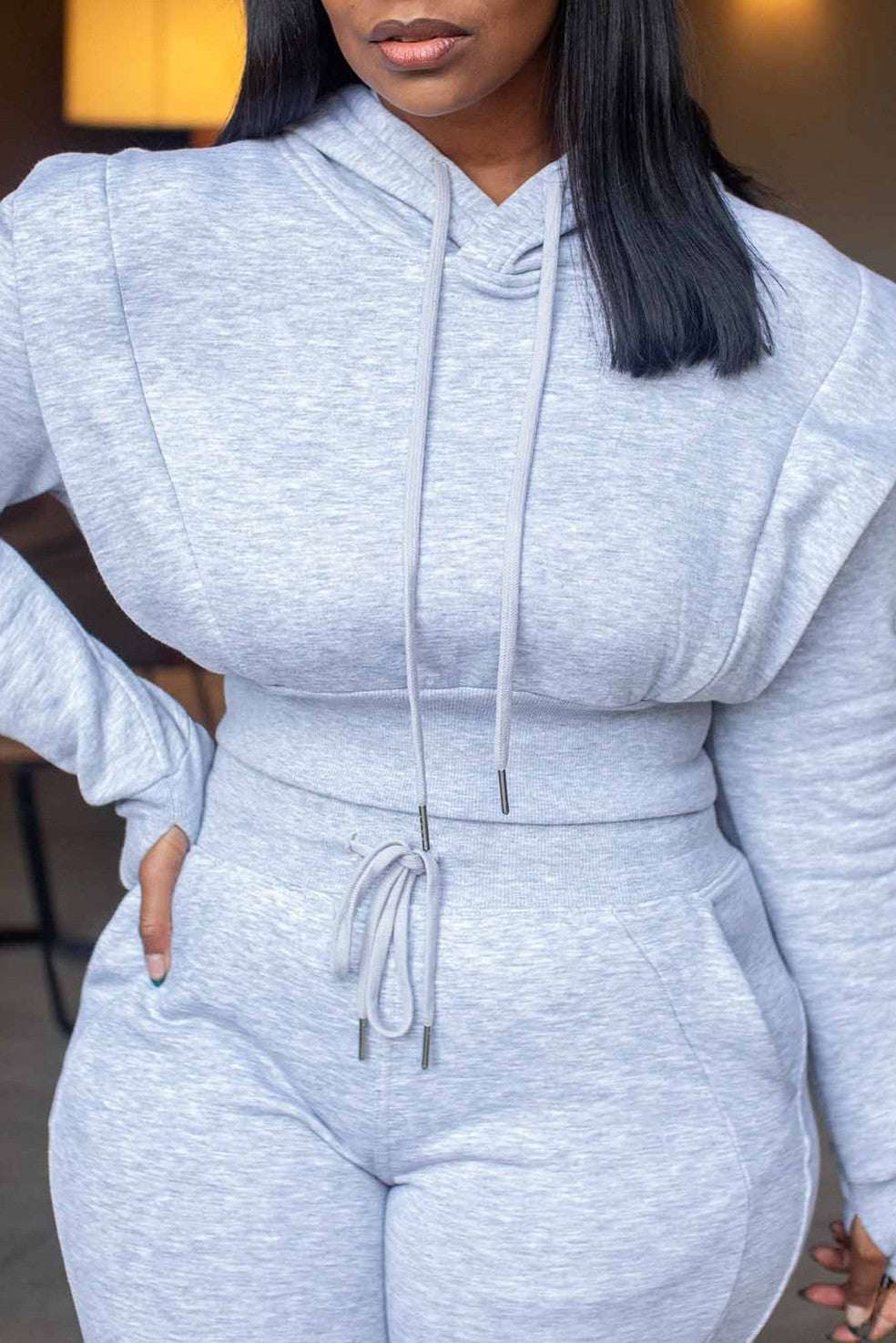 Cozy hooded sweatshirt and wide leg pants Set