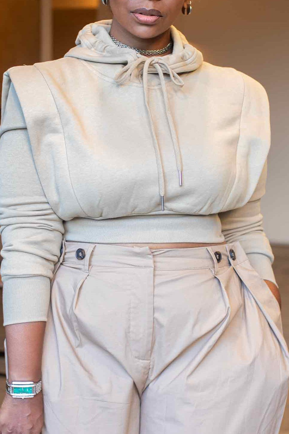 Cozy hooded sweatshirt and wide leg pants Set