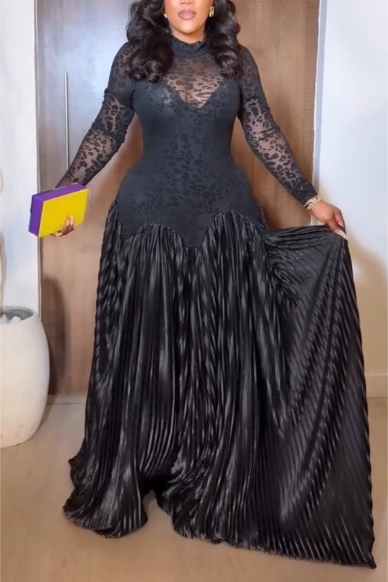 Sheer Print Pleated Dress