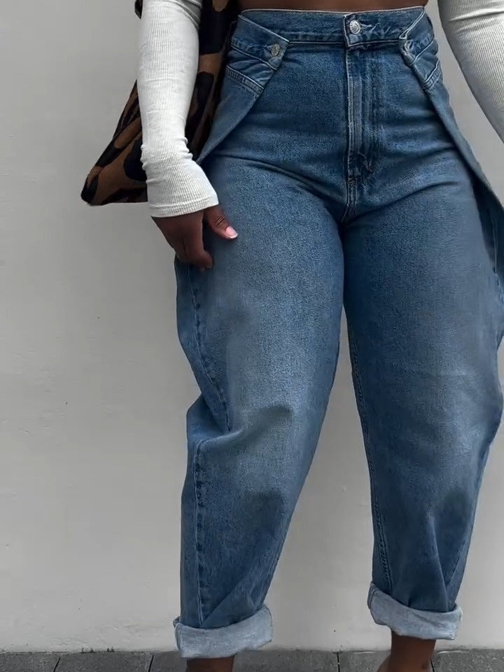 Women's blue double-button jeans
