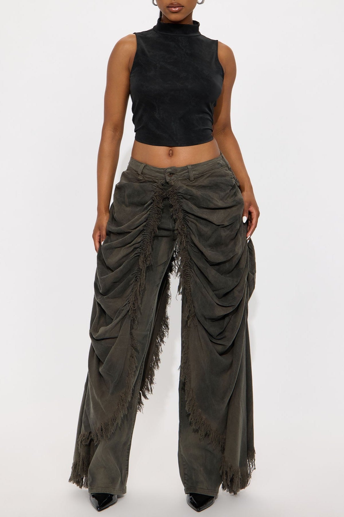 Olive skirt overlay straight leg jeans