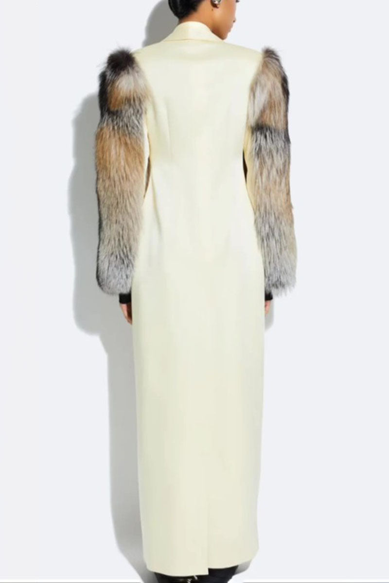Plush-Sleeve Leather Coat