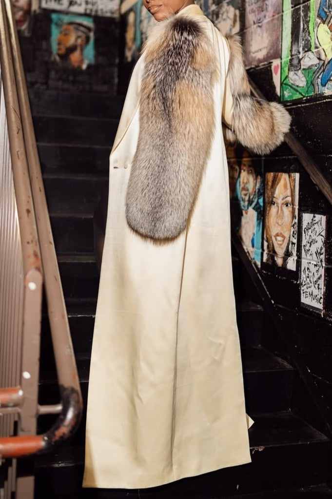 Plush-Sleeve Leather Coat