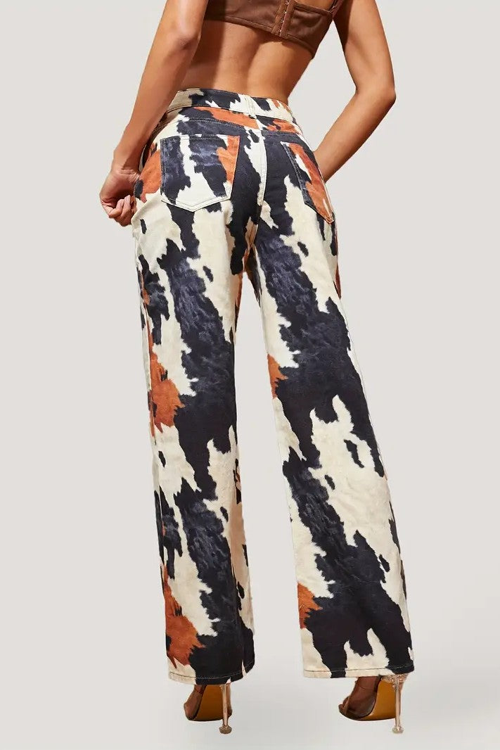 Multi Color Print Straight Leg Jeans