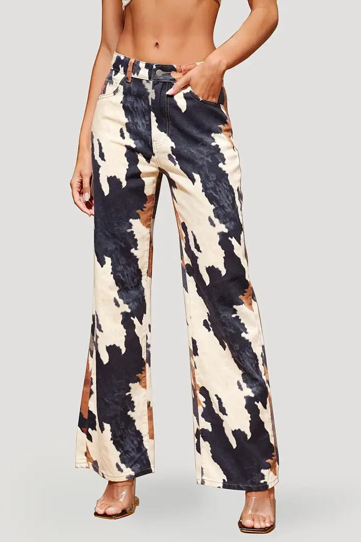 Multi Color Print Straight Leg Jeans