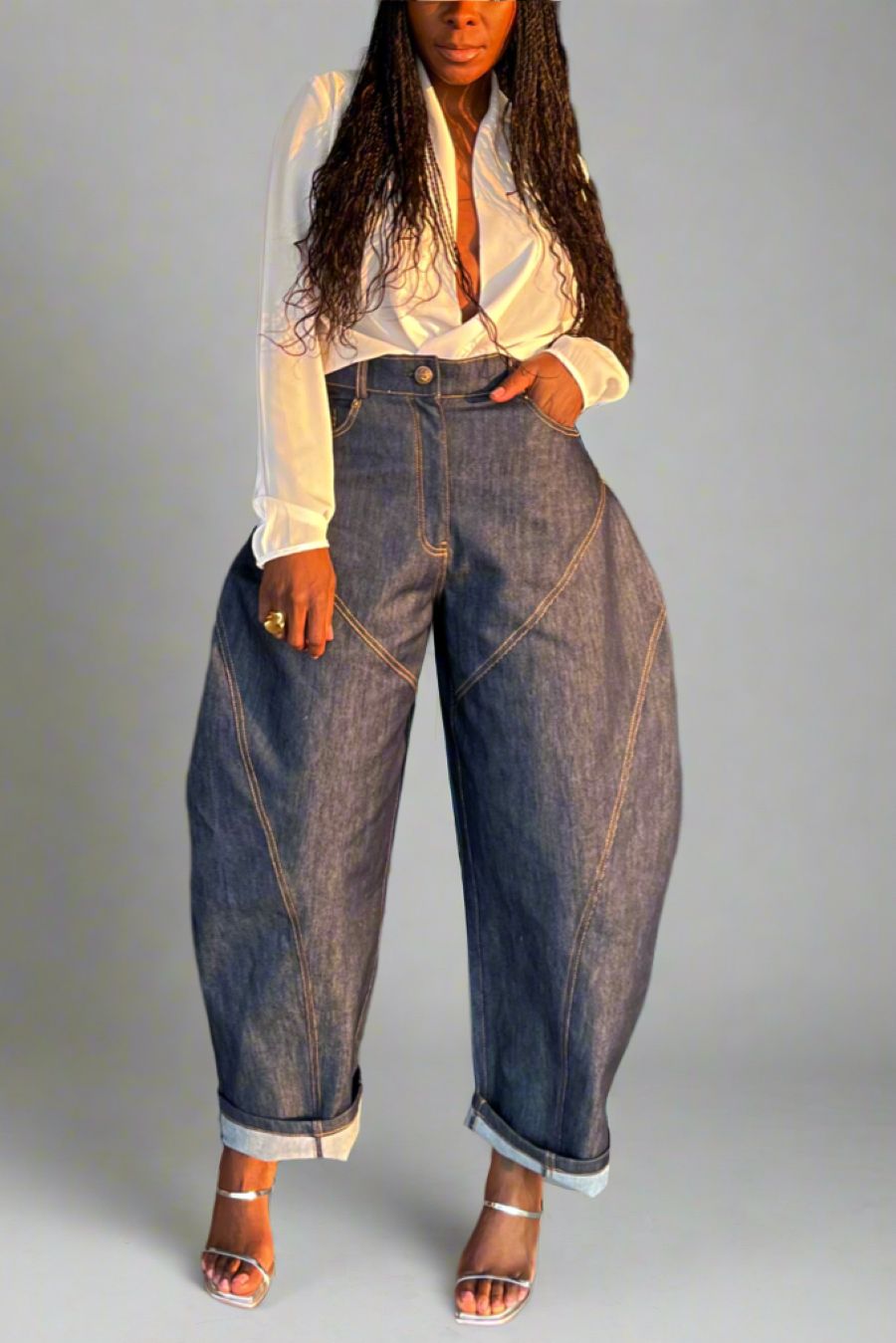 High-rise barrel-cut jeans