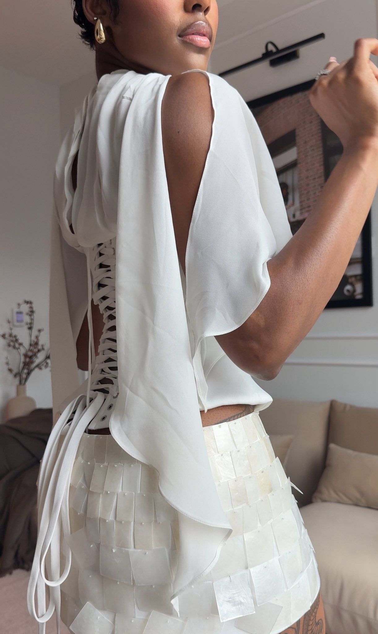 Lace-Back Solid Color Top
