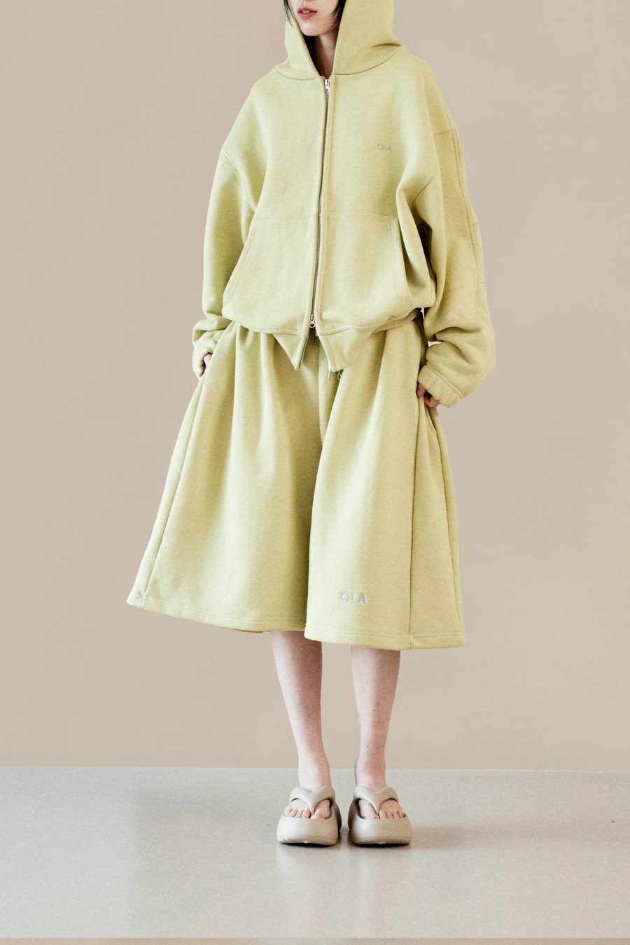 Yellow Hooded Sweatshirt & Wide-Leg Pants Set