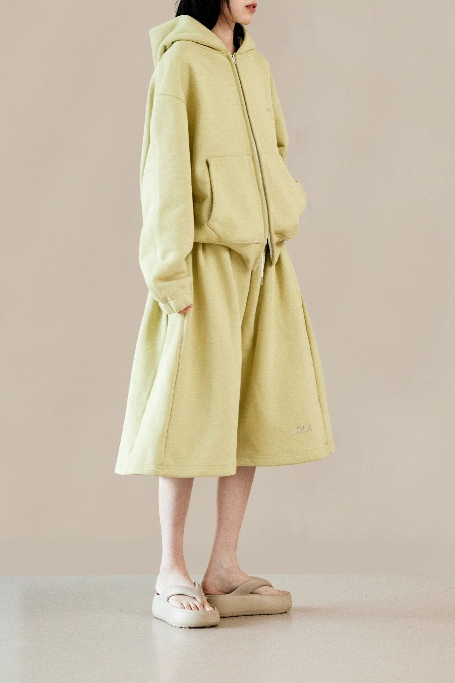 Yellow Hooded Sweatshirt & Wide-Leg Pants Set