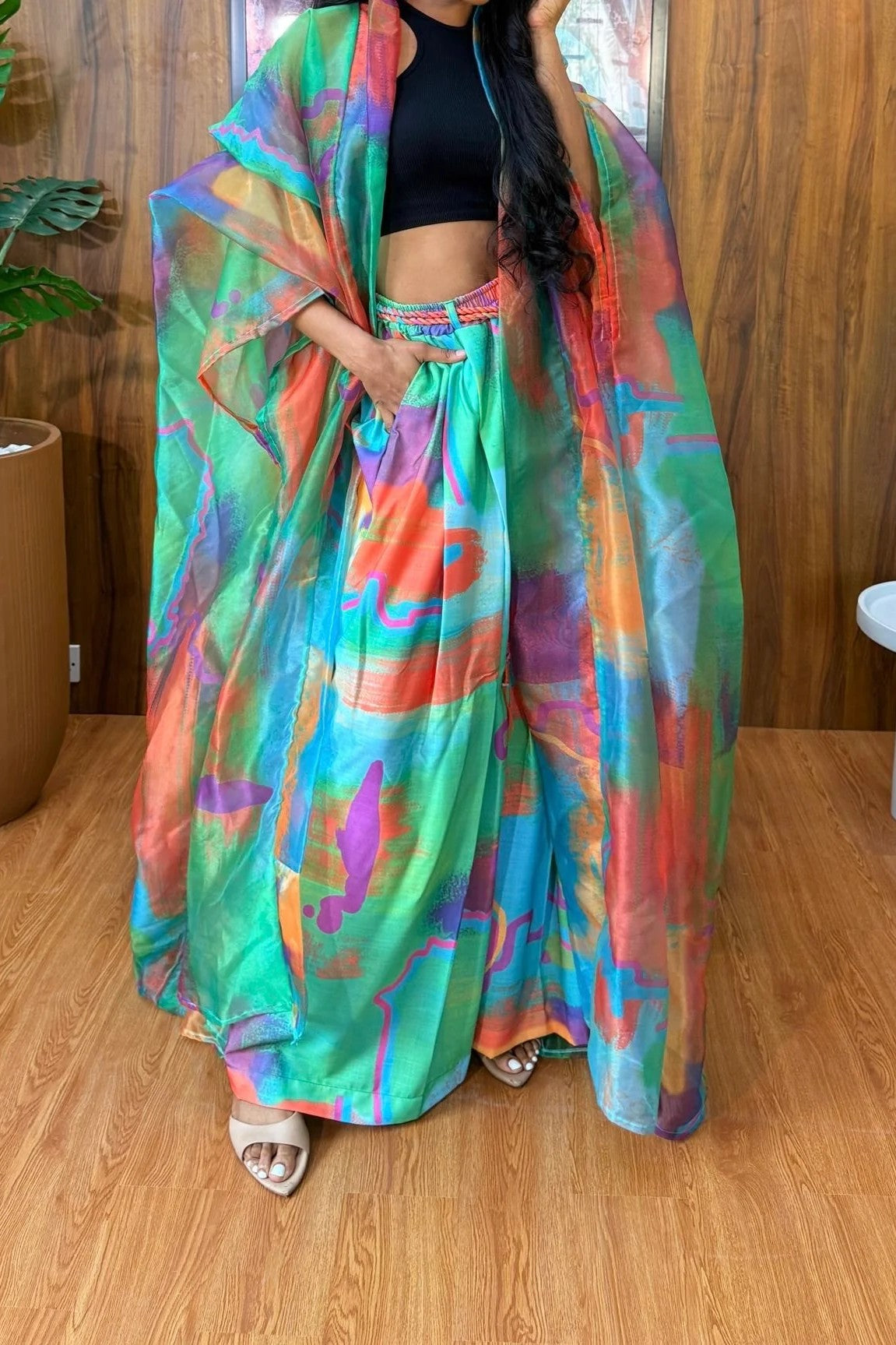 Colorful Oil Painting Silk Two-Piece Set