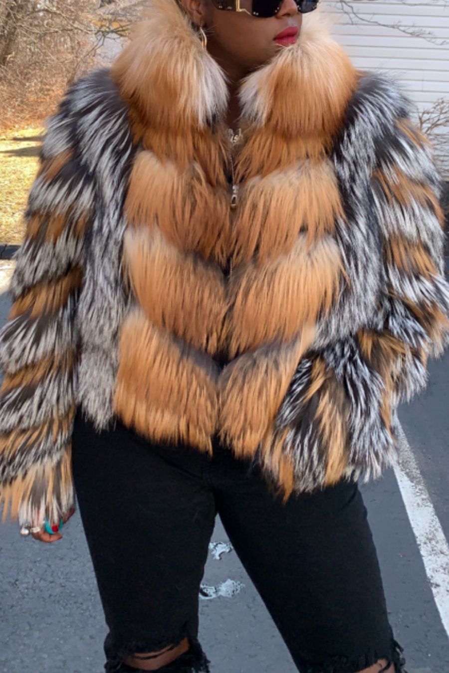 Silver and Gold Fox Fur Patchwork Jacket