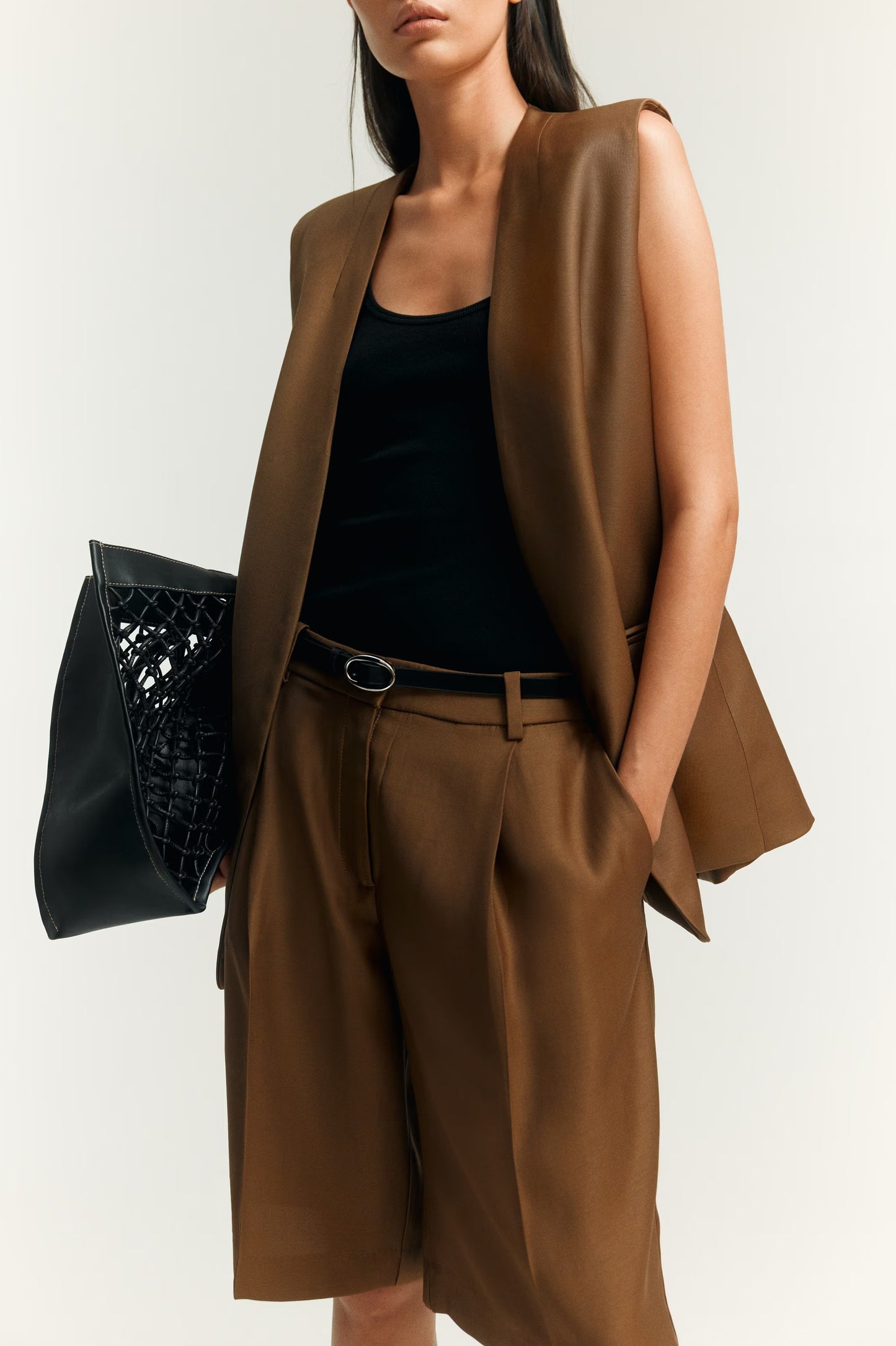 Woven blazer jacket and shorts set