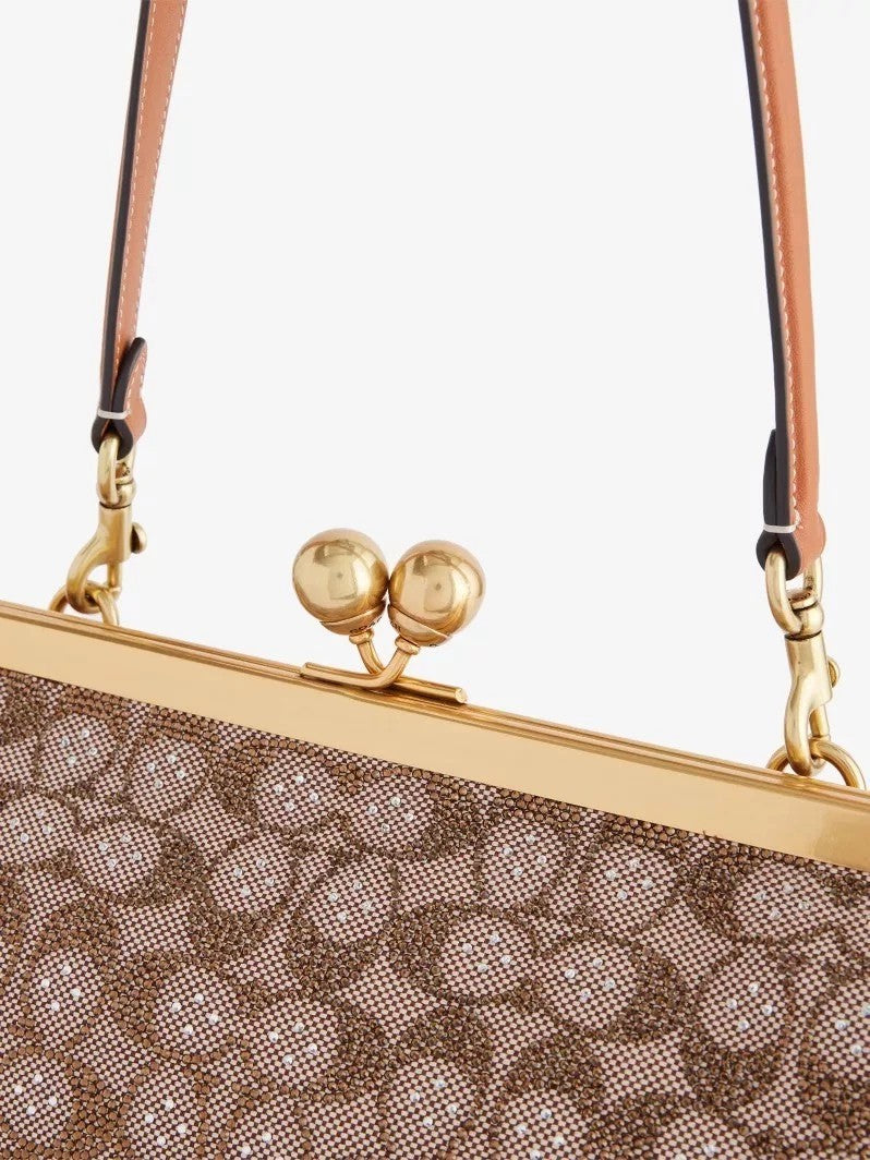 Women's Frame Crystal Jacquard Kisslock Bag