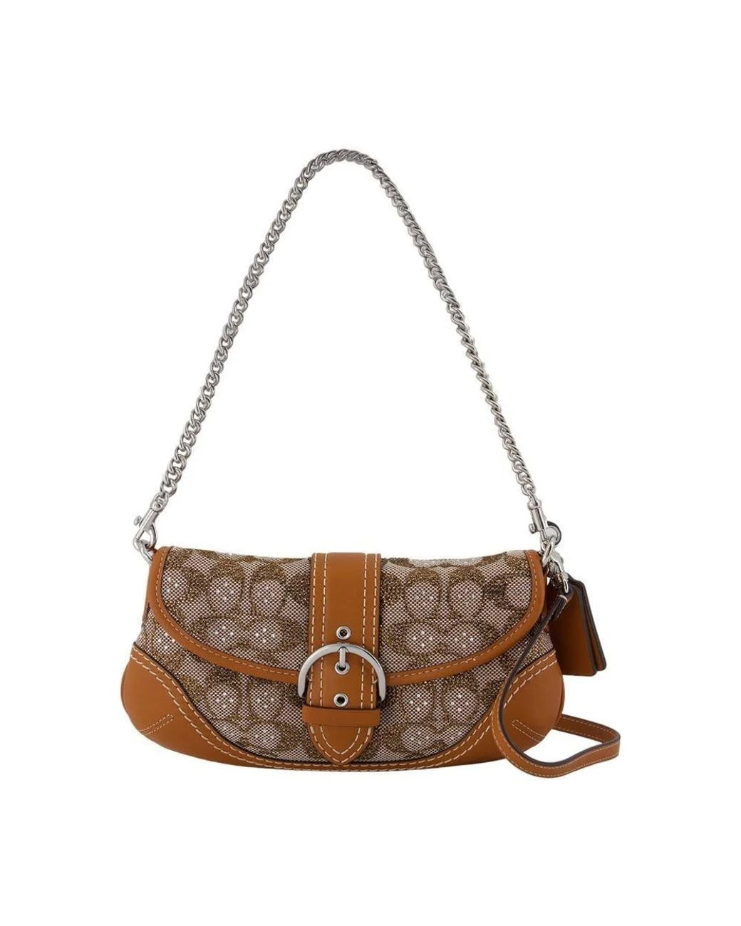 Brown Crystal Jacquard Shoulder Bag