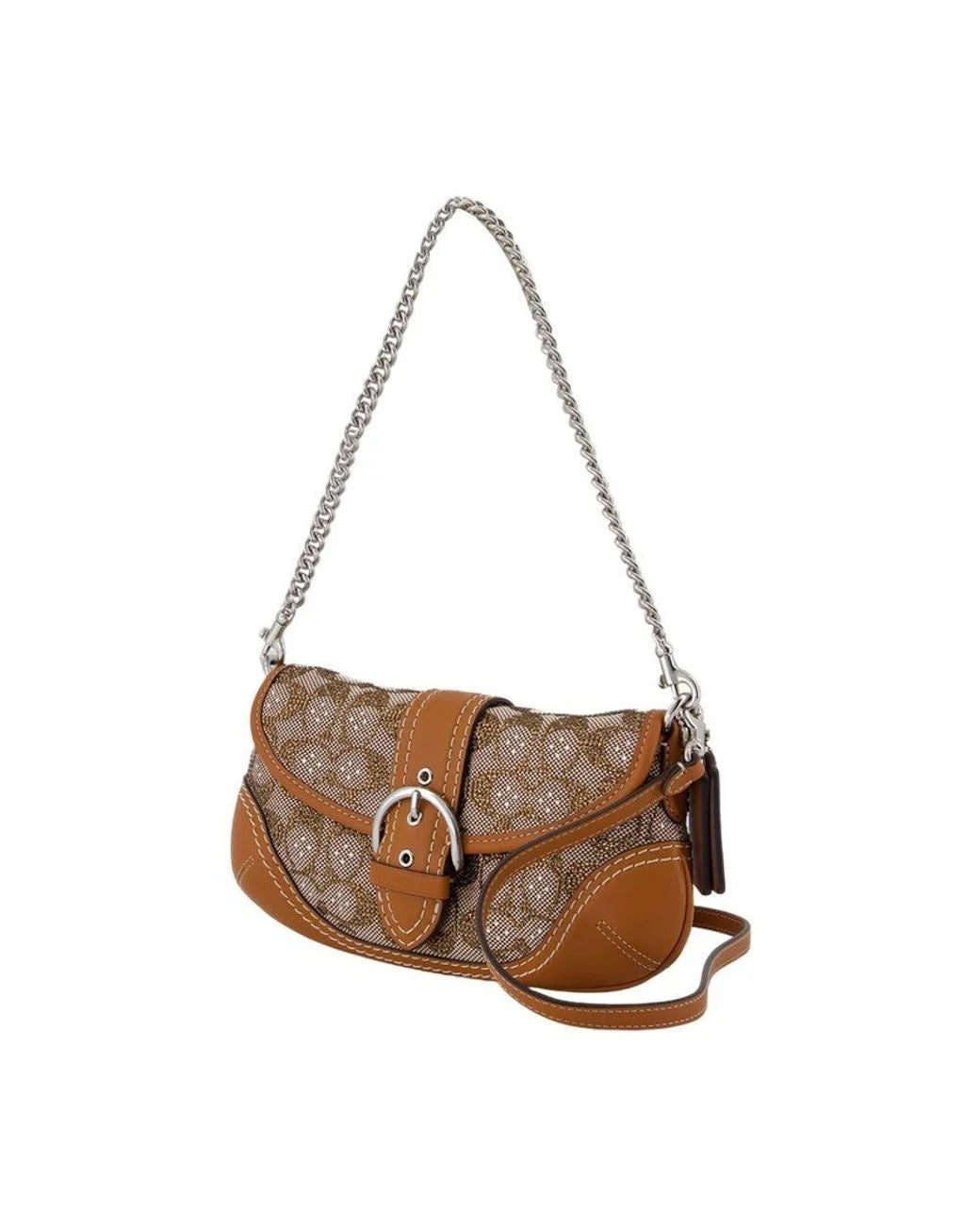 Brown Crystal Jacquard Shoulder Bag