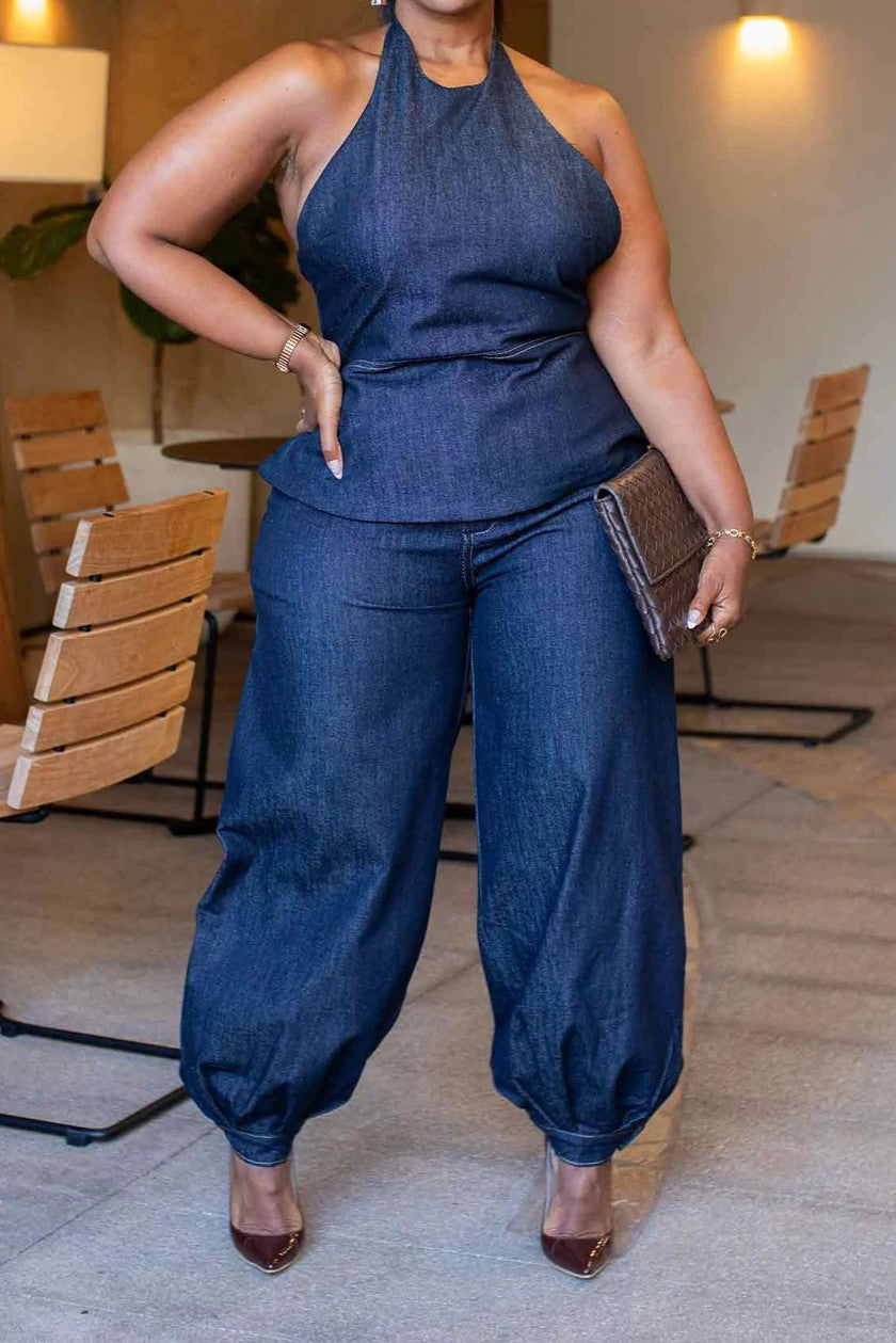 Denim Halter Top & Jeans Set