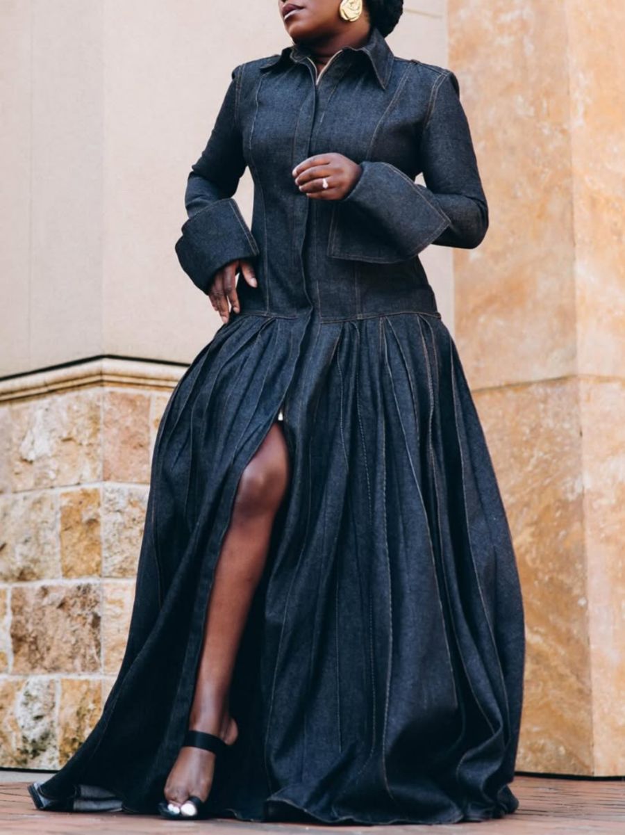 Stylish Long - length Denim Maxi Dress