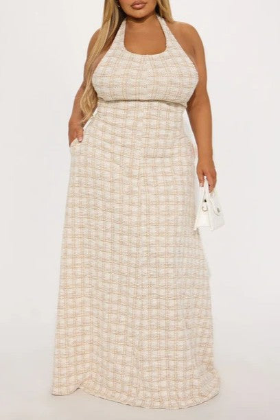 Tweed tie-detail maxi dress