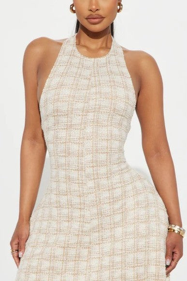 Tweed tie-detail maxi dress