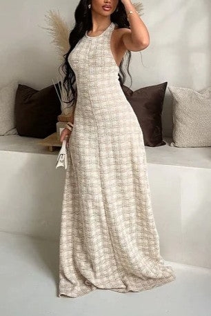 Tweed tie-detail maxi dress