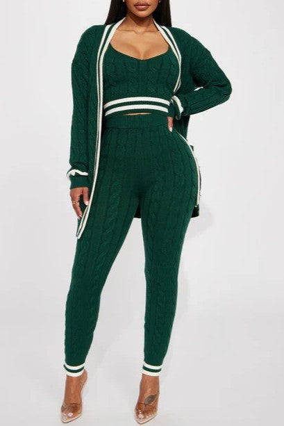 Cable Knit Sweater and Leggings 3-Piece Set