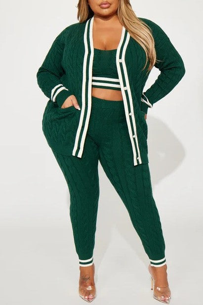 Cable Knit Sweater and Leggings 3-Piece Set