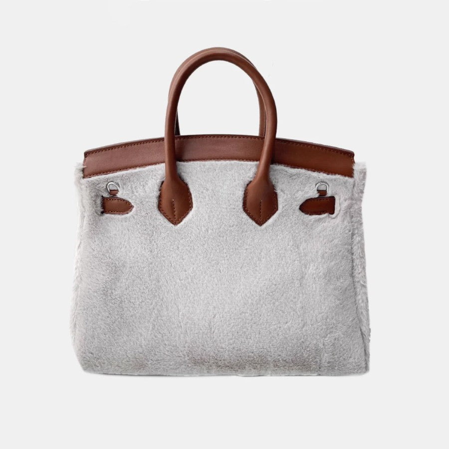 Faux Fur Jelly Cat Tote Bag In Leather