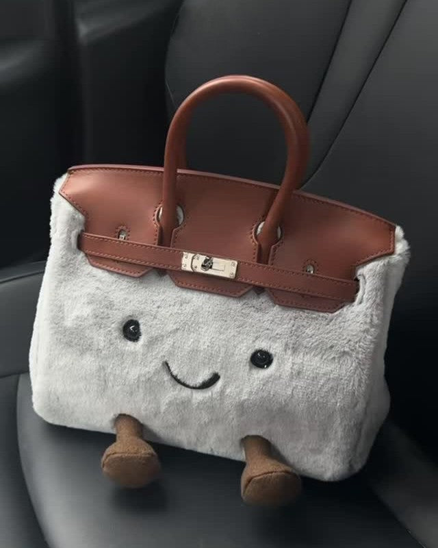 Faux Fur Jelly Cat Tote Bag In Leather