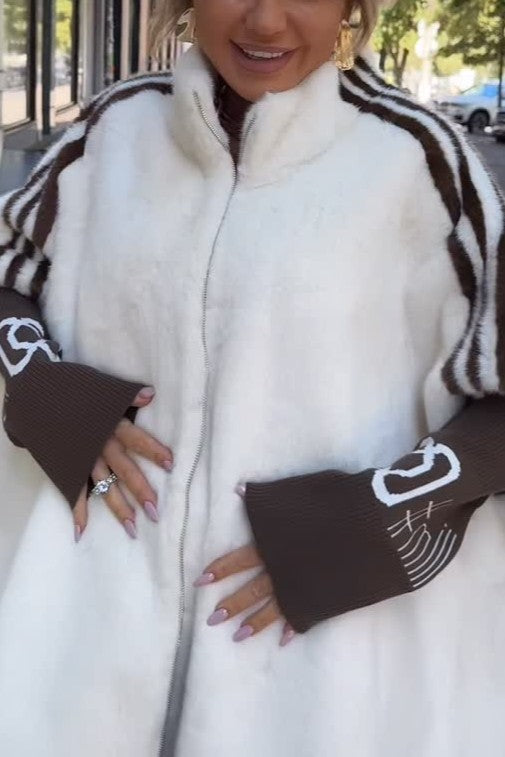 Eco-friendly faux fur knitted hooded coat