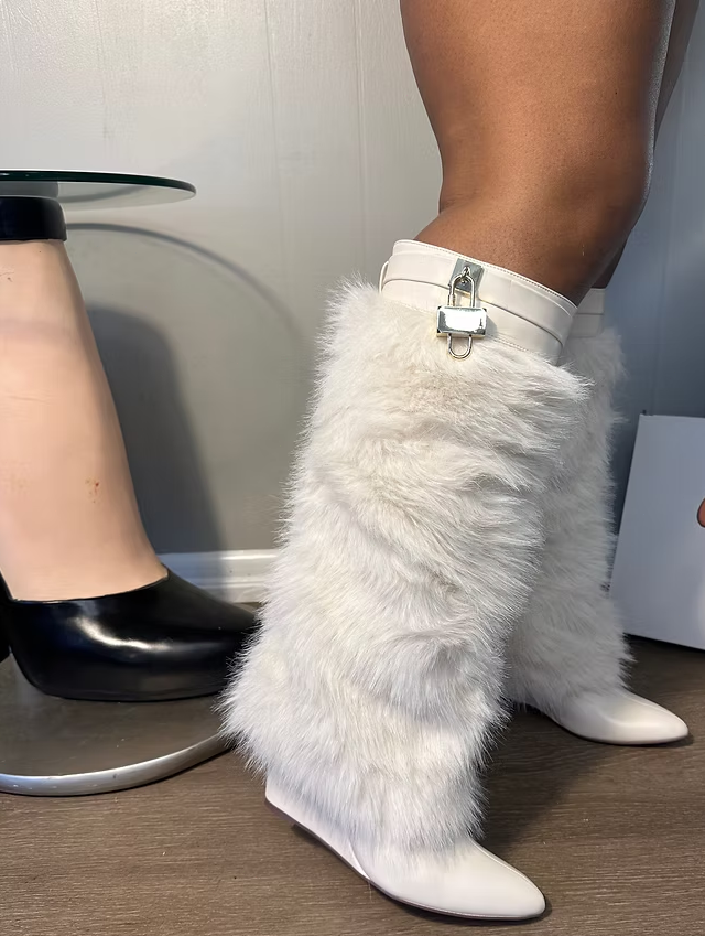 Fur Oversleeves Wedge Boot With Locket Charm