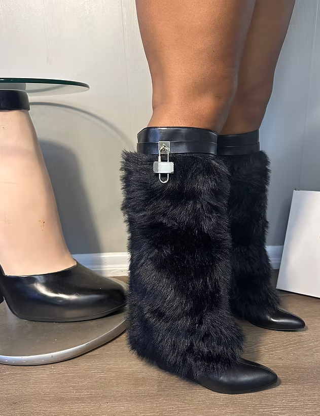 Fur Oversleeves Wedge Boot With Locket Charm