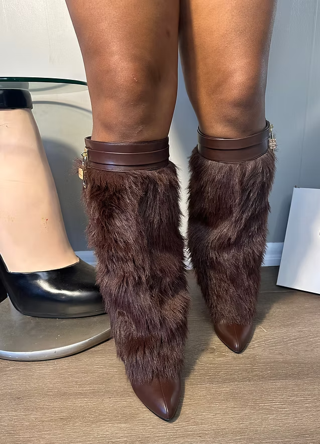Fur Oversleeves Wedge Boot With Locket Charm