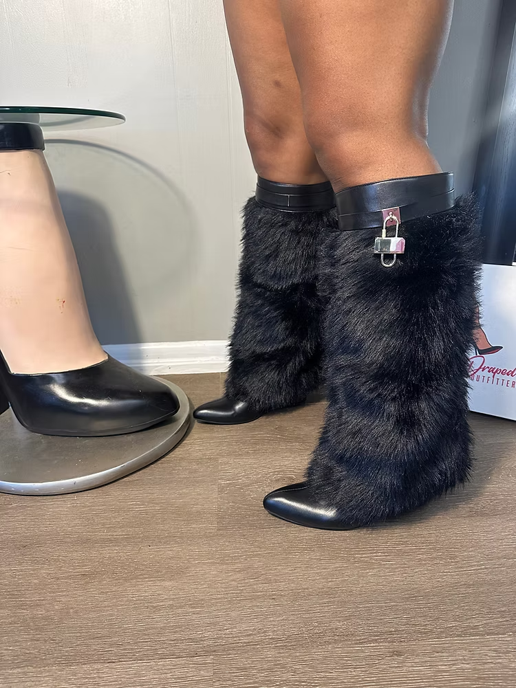 Fur Oversleeves Wedge Boot With Locket Charm