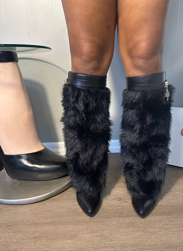 Fur Oversleeves Wedge Boot With Locket Charm