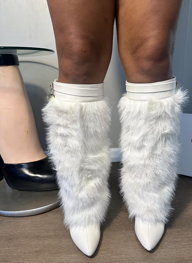 Fur Oversleeves Wedge Boot With Locket Charm