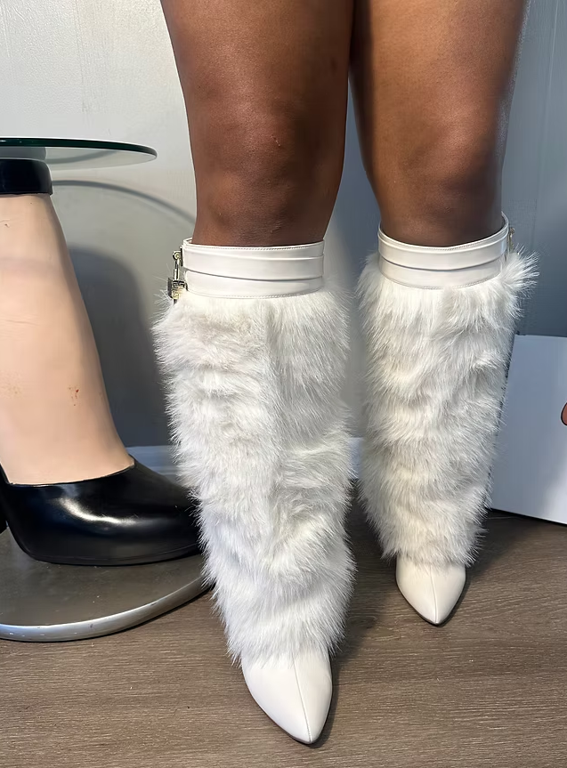 Fur Oversleeves Wedge Boot With Locket Charm