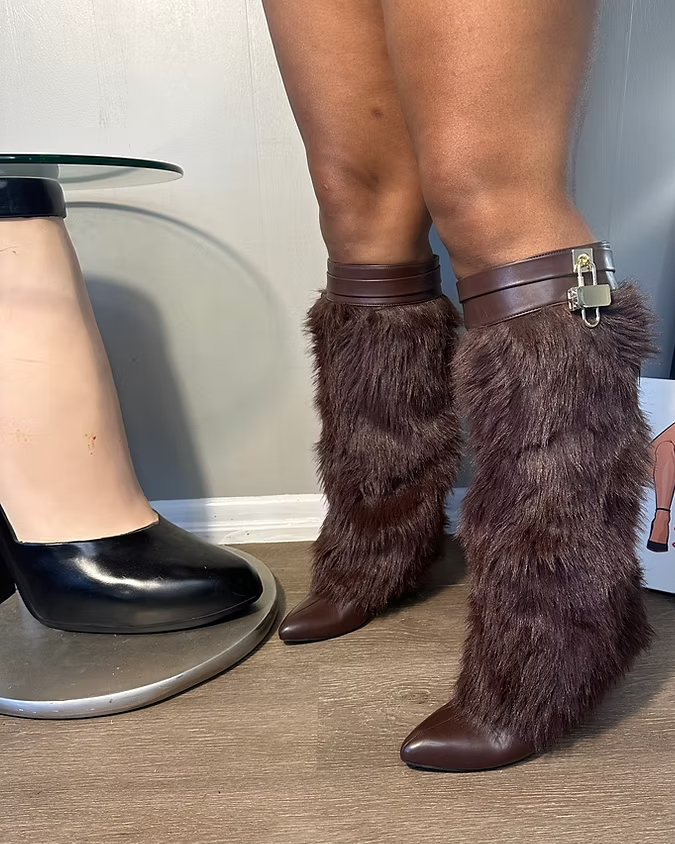 Fur Oversleeves Wedge Boot With Locket Charm