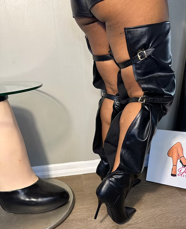 Thigh High Boot With Back Slit & Adjustable Buckle Stiletto