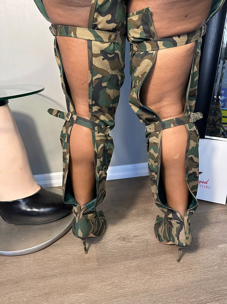 Thigh High Boot With Back Slit & Adjustable Buckle Stiletto