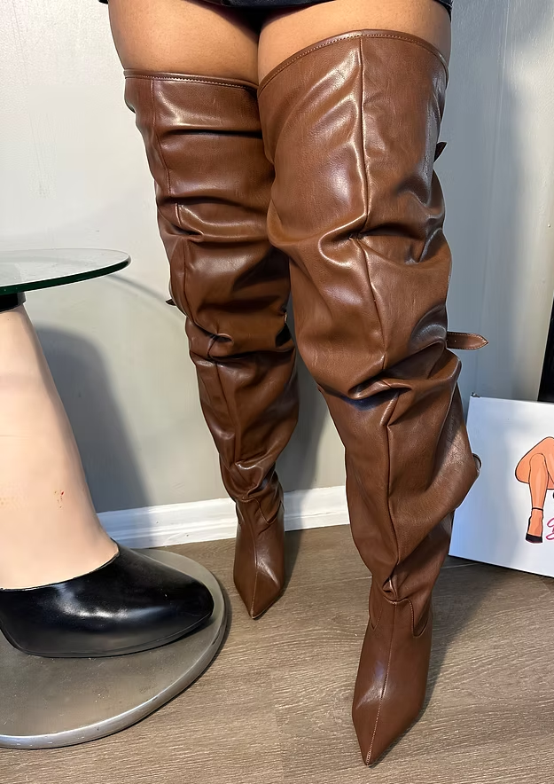 Thigh High Boot With Back Slit & Adjustable Buckle Stiletto