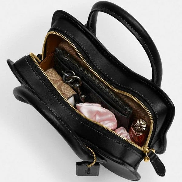 Stylish Glovetanned Leather Cat Bag in Brass/Black