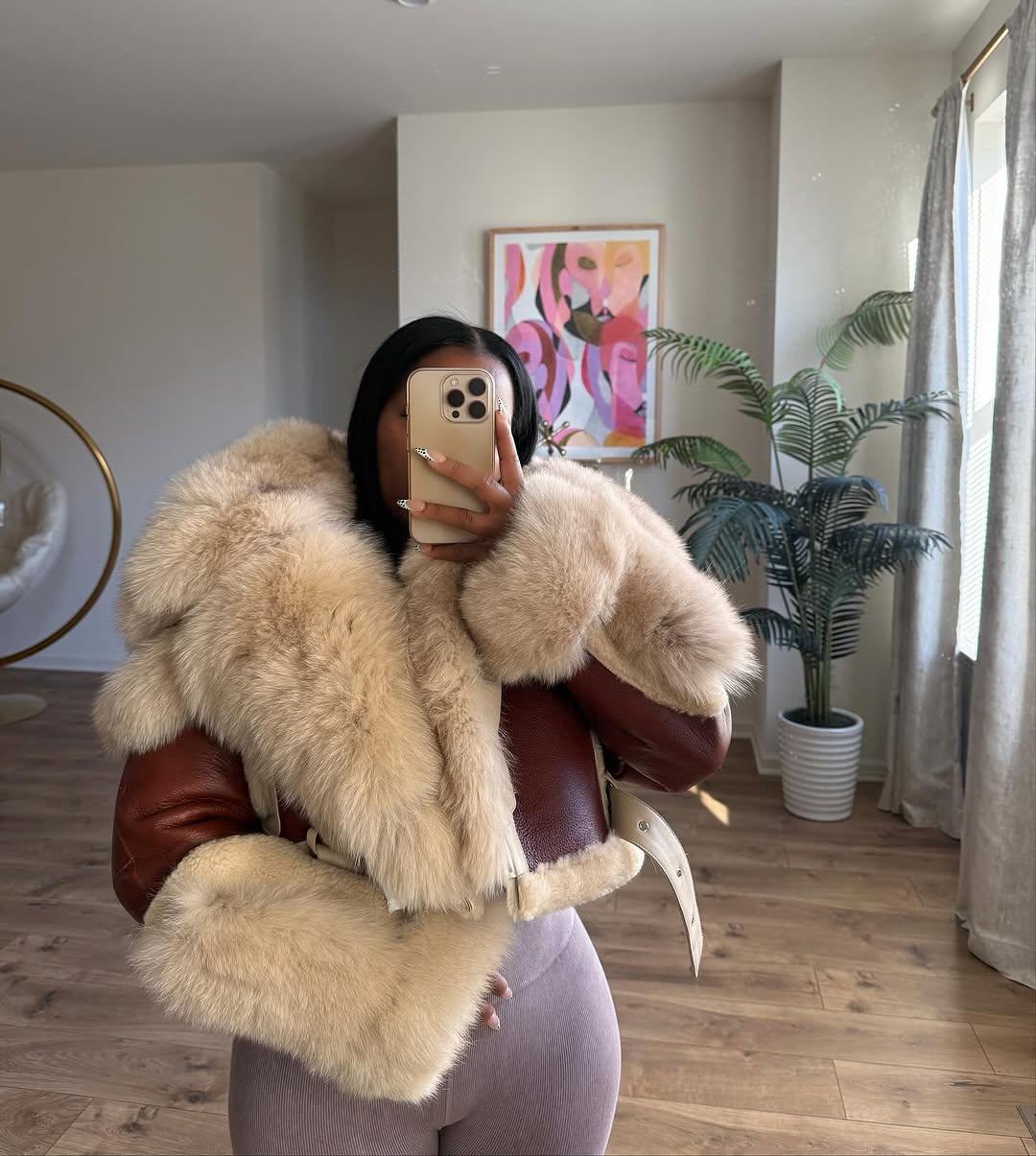Lambskin Silver Fox Cropped Shearling