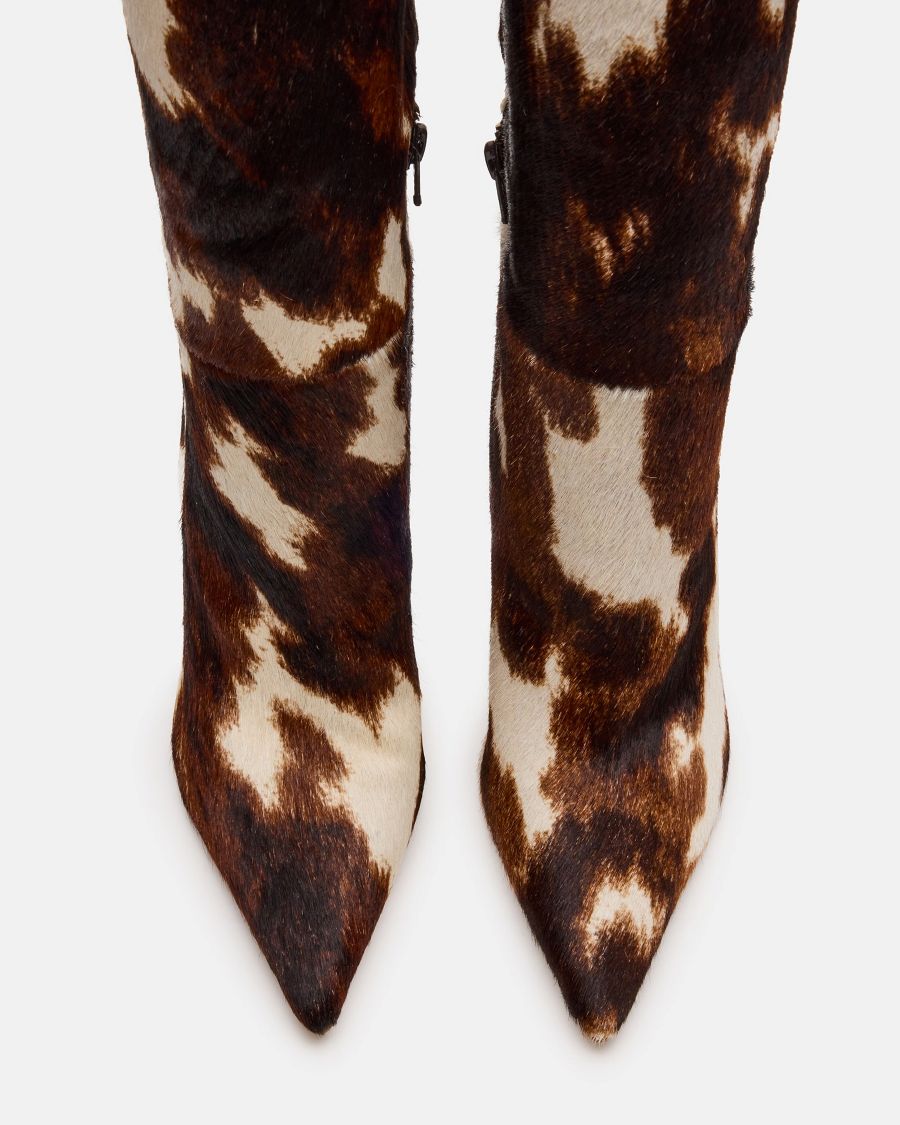 Women's Cow Print Knee-high Leather Boots